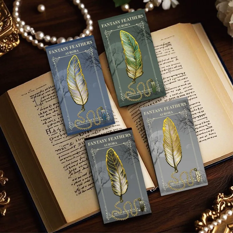 Vintage Feather Gold Stamped Metal Bookmark with Metal Chain Pendant, Exquisite Bookmark, Book Page Divider, Office Stationery thumbnail 2