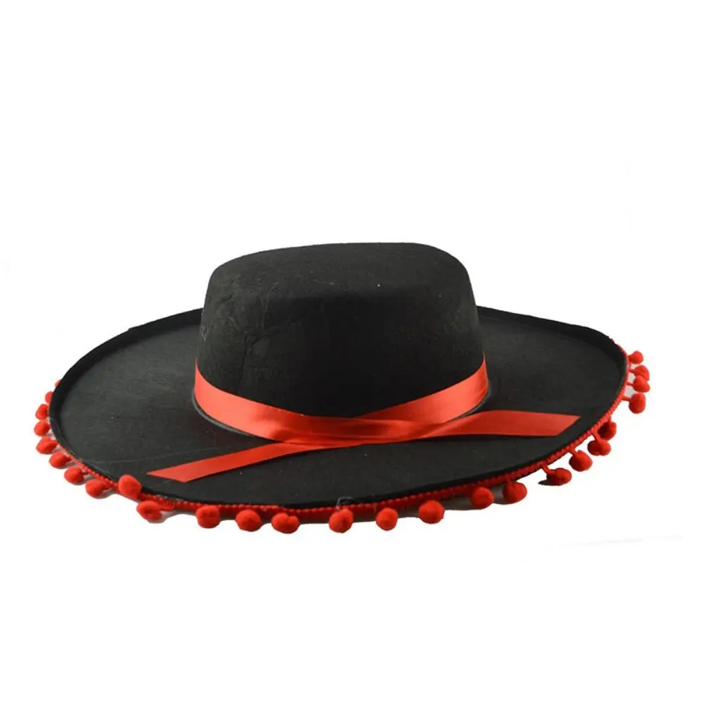 Fuzz Ball Mexican Sombrero Hats Stage Performance Dance Spanish Mexican Hat Costumes Dress Up Wide Brim Spanish-style Hat thumbnail 5