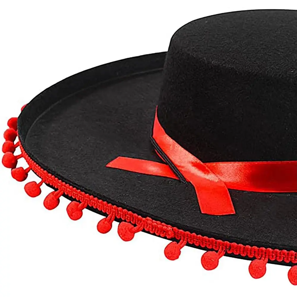 Fuzz Ball Mexican Sombrero Hats Stage Performance Dance Spanish Mexican Hat Costumes Dress Up Wide Brim Spanish-style Hat thumbnail 6