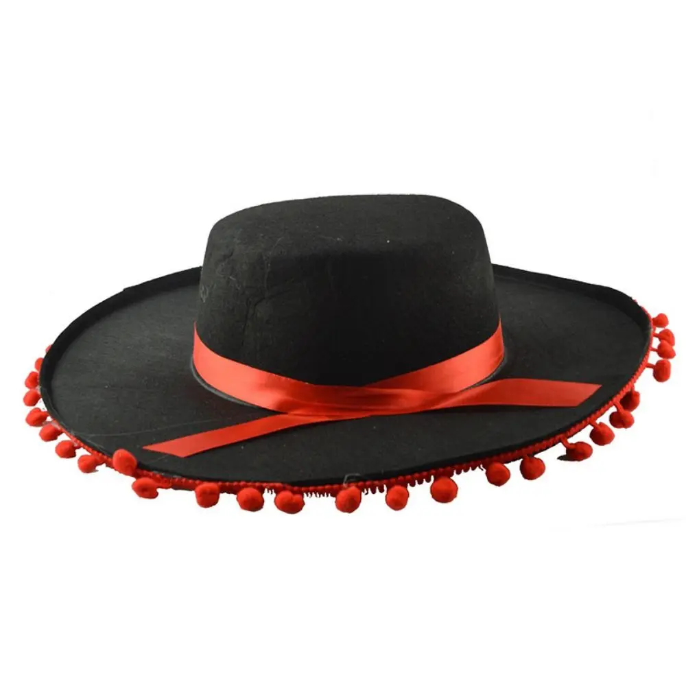 Fuzz Ball Mexican Sombrero Hats Stage Performance Dance Spanish Mexican Hat Costumes Dress Up Wide Brim Spanish-style Hat thumbnail 3