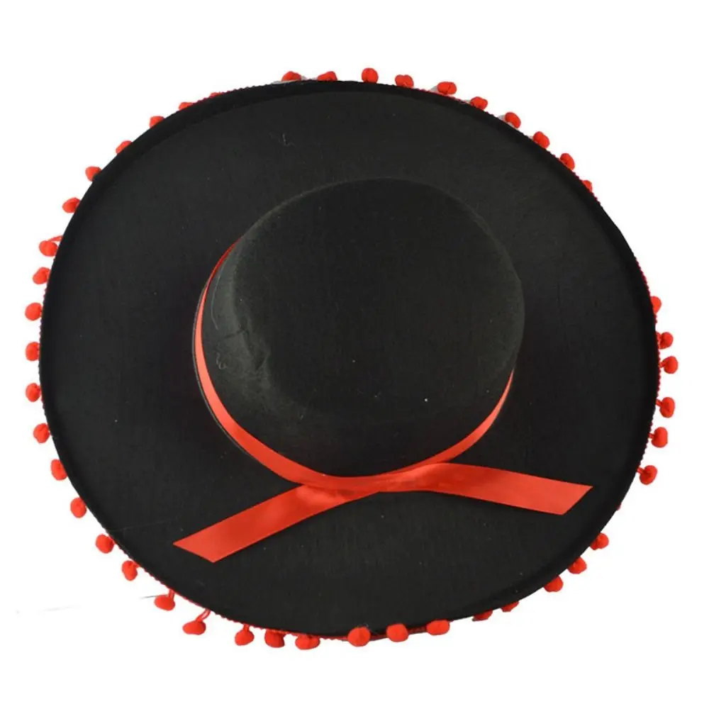 Fuzz Ball Mexican Sombrero Hats Stage Performance Dance Spanish Mexican Hat Costumes Dress Up Wide Brim Spanish-style Hat thumbnail 2