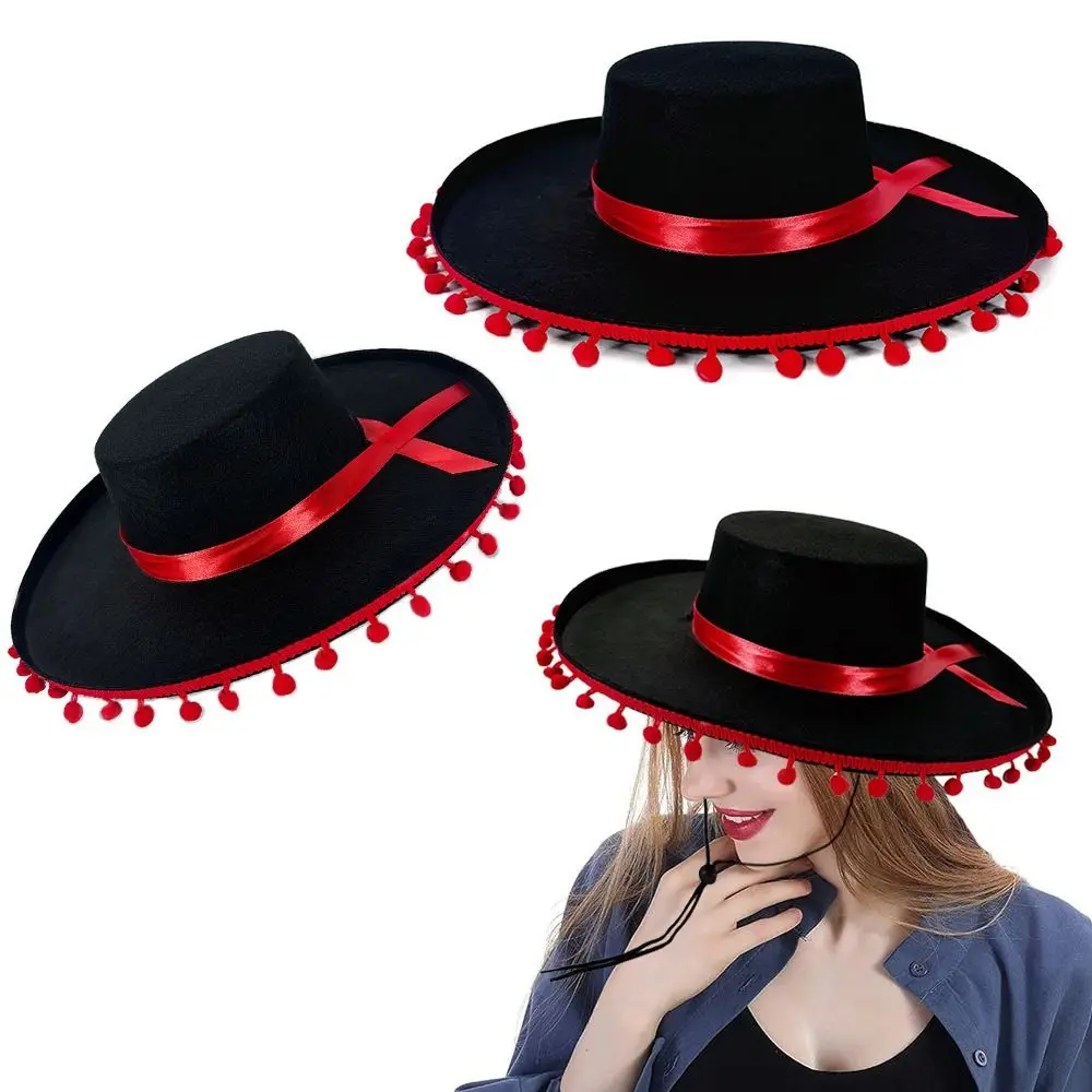 Fuzz Ball Mexican Sombrero Hats Stage Performance Dance Spanish Mexican Hat Costumes Dress Up Wide Brim Spanish-style Hat thumbnail 4