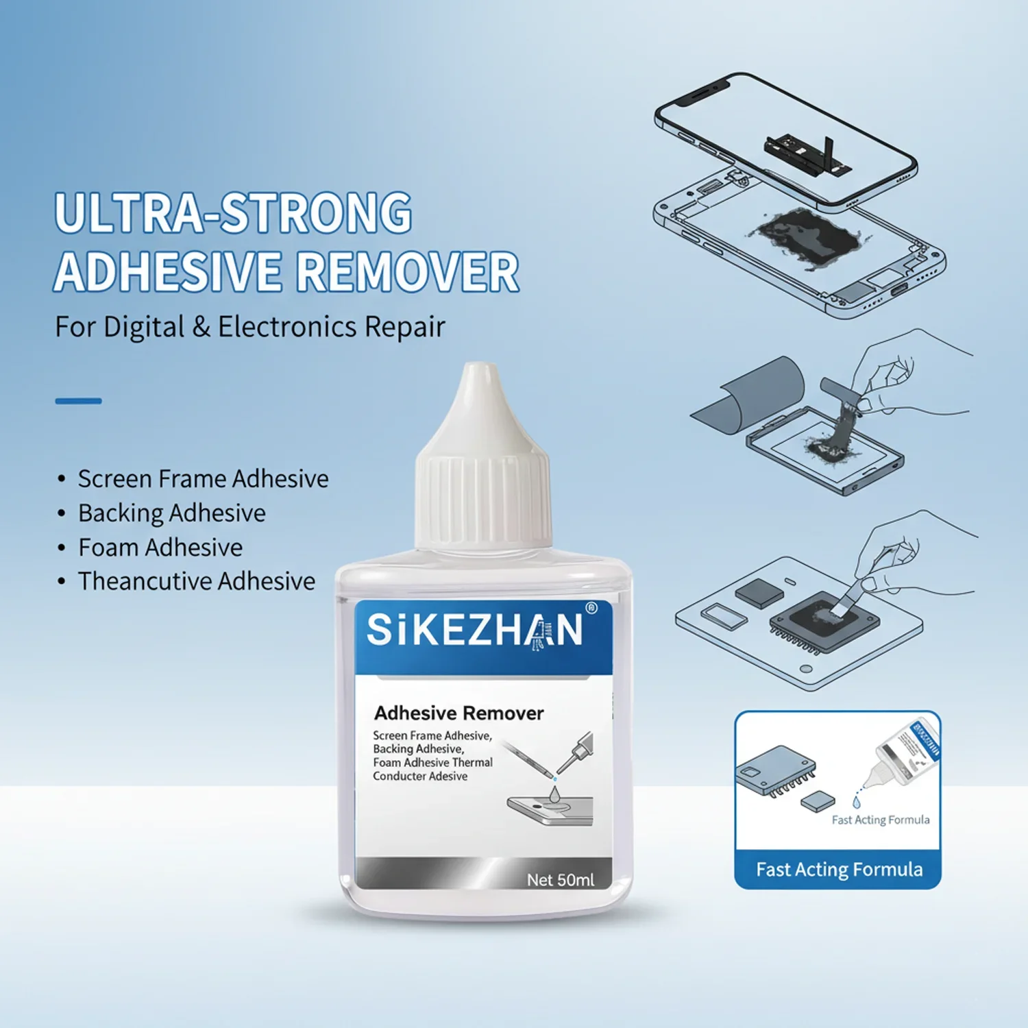 Multi‑Purpose Electronics Adhesive Remover Degreaser—Screen Frame/Back Glue, Foam Tape & Thermal Paste Cleaner; Residue‑Free thumbnail 5