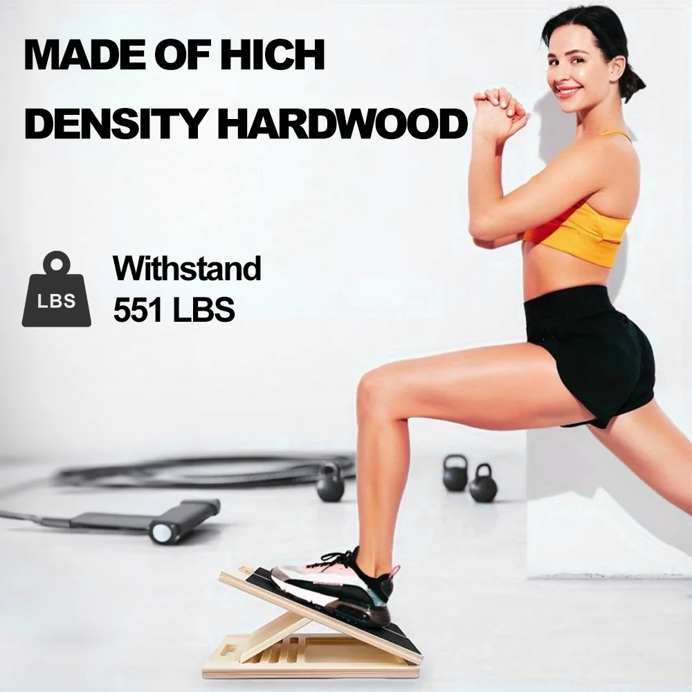 Slant Board for Calf Stretching Wooden 551LBS Weight Capacity Adjustable Slant Board Flexibility Recovery StrengthTraining thumbnail 2