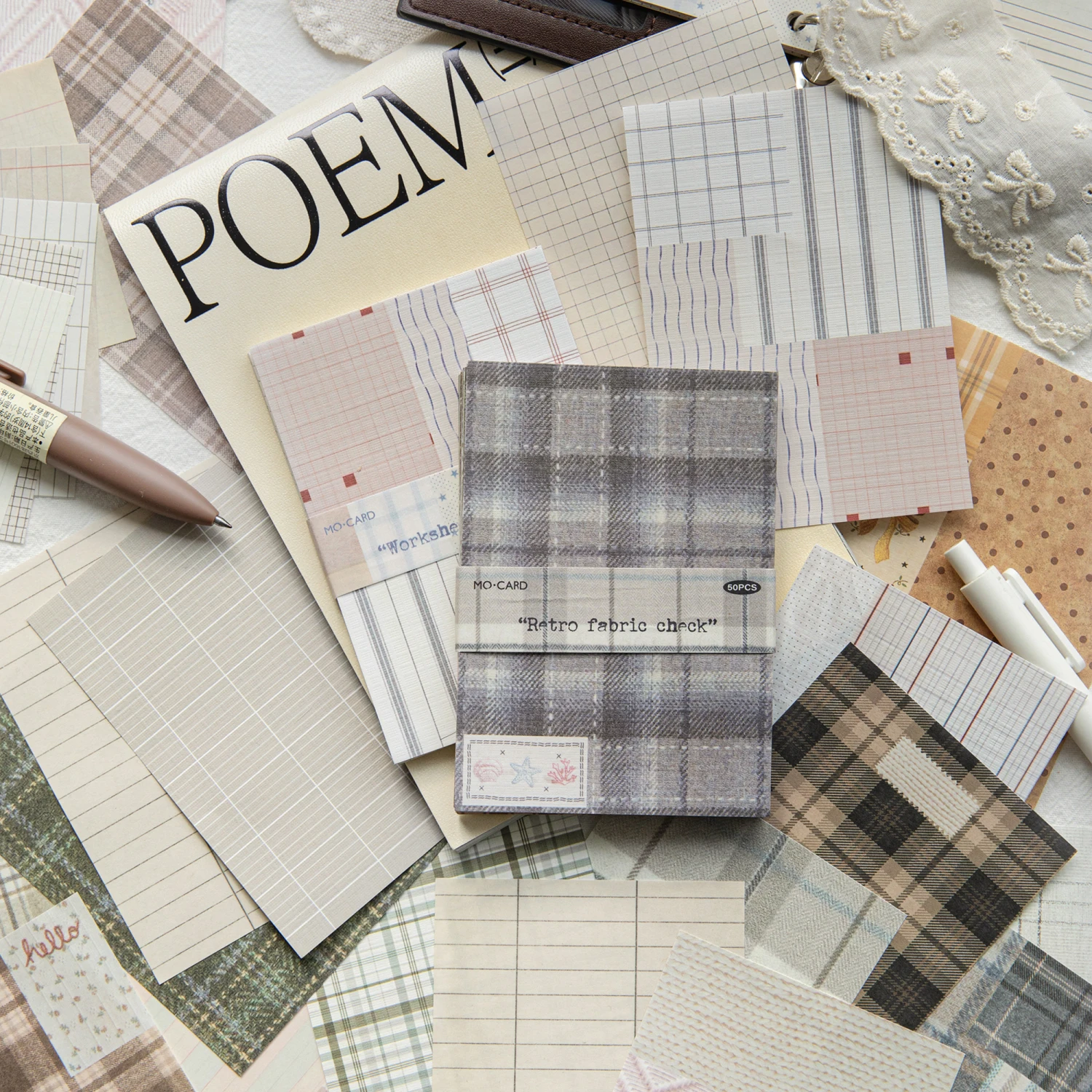50pcs creative plaid Decor Scrapbook Vintage Material Paper Kit DIY Junk Journal Collage Photo Album Retro Background paper ﻿