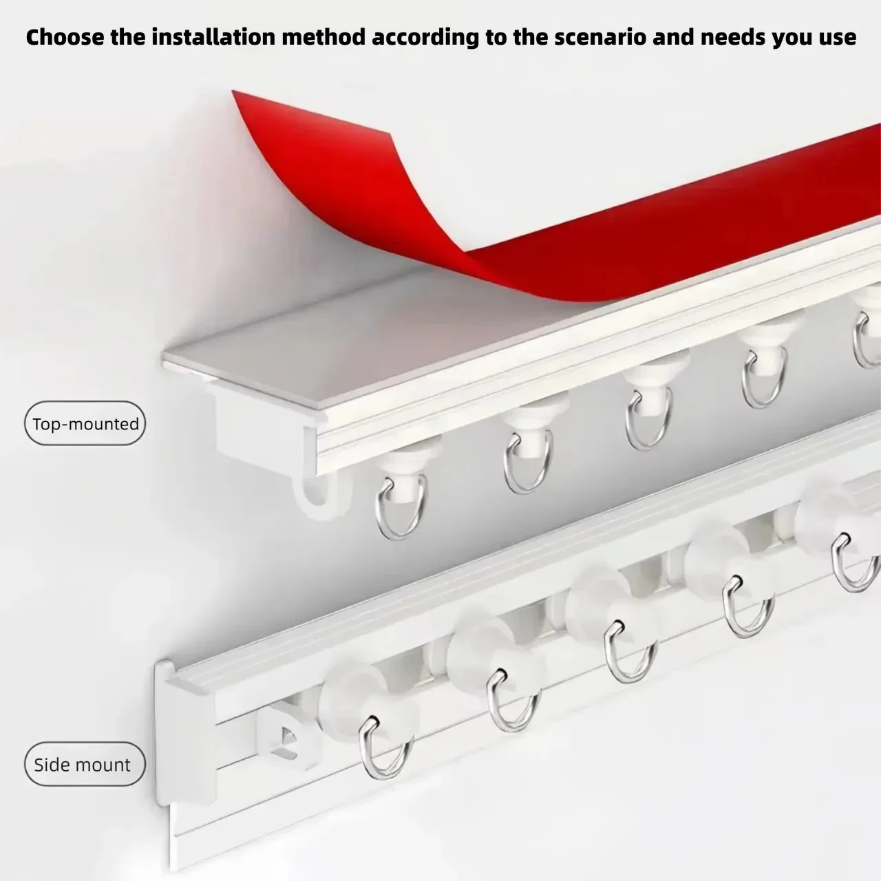 Ultra Thin Self-adhesive Curtain Track Set No Drilling Silent Sliding Rail Ceiling Or Wall Installation For Bathroom Cabinets Ro thumbnail 3