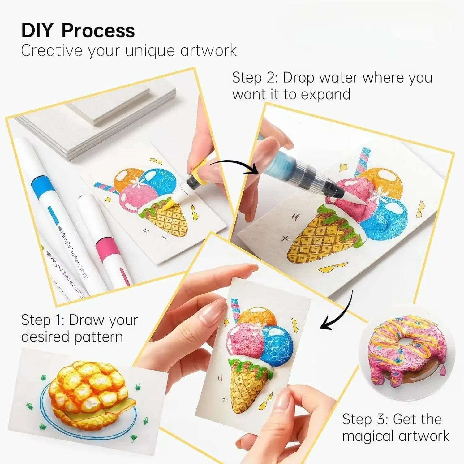 With Drawing Pens Magics Texture Painting Kit with 10 Foam Paint Paper 12 Markers DIY Bubble Drawing Pens for Painting Art Craft thumbnail 5