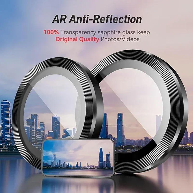 Glitter Camera Lens Protector For iPhone 15 Pro Max 14 11 12 13 Mini 9H Tempered Glass Screen Protector Cover Film Metal Ring thumbnail 3