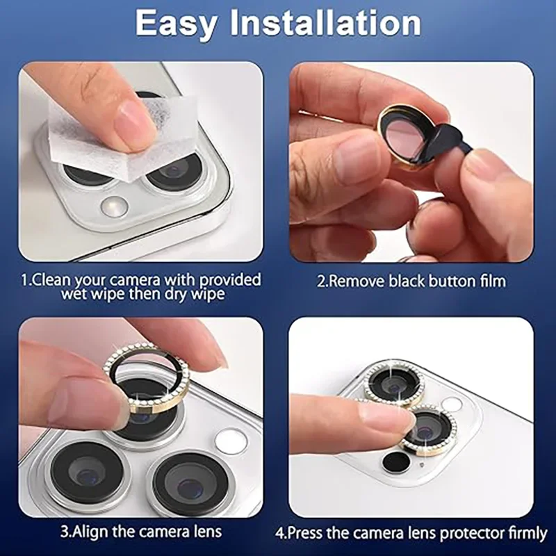 Glitter Camera Lens Protector For iPhone 15 Pro Max 14 11 12 13 Mini 9H Tempered Glass Screen Protector Cover Film Metal Ring thumbnail 5
