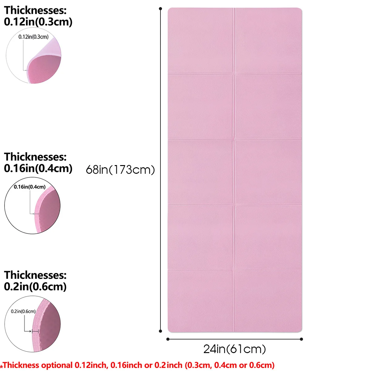 Pink Foldable Yoga Mat Eco Friendly EVA Folding Travel Fitness Exercise Mat 3/4/6mm Thicknesses for Yoga Pilates Workouts thumbnail 2