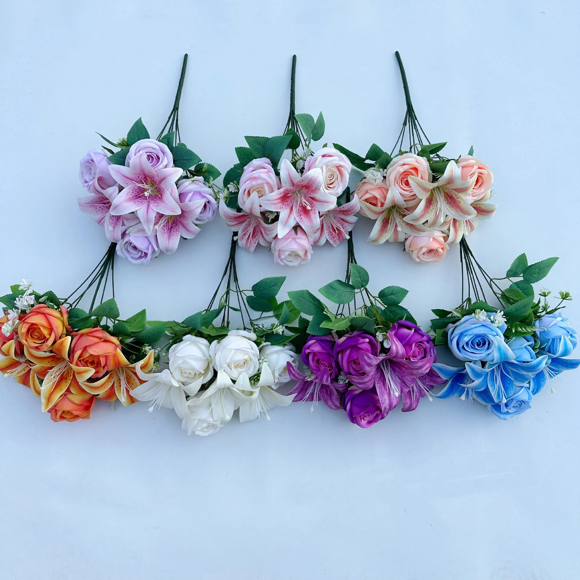 Spring Color Bouquet: 9-Stem Mixed Roses & Lilies with  Roses - Fresh Cut Flowers for Home Decor, Wedding, Anniversary, Gift-G thumbnail 5