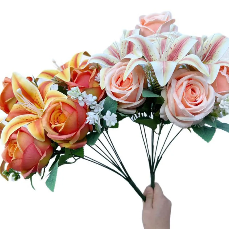 Spring Color Bouquet: 9-Stem Mixed Roses & Lilies with  Roses - Fresh Cut Flowers for Home Decor, Wedding, Anniversary, Gift-G thumbnail 6