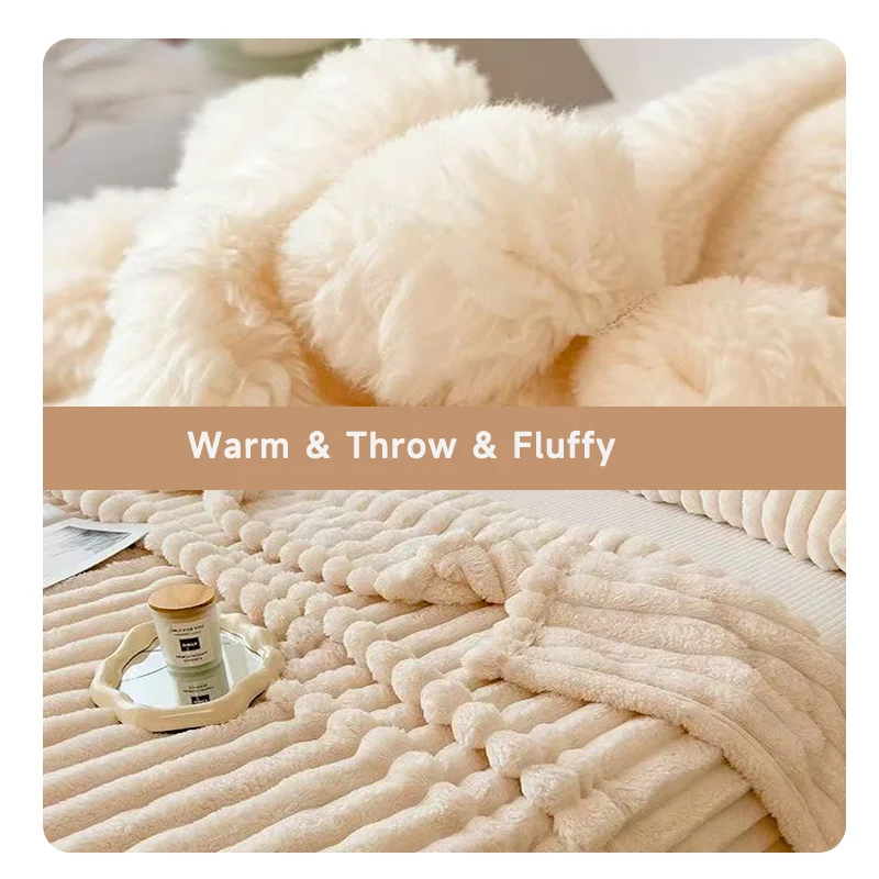 1pc Throw Blanket for Bed - 250GSM Soft & Warm Fluffy Blanket, Decorative Striped Blankets for Winter  Nap / Sleep thumbnail 2