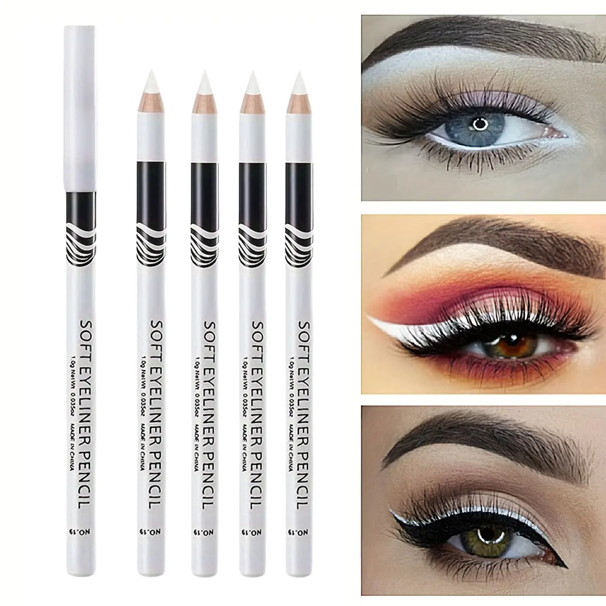 Wooden Rod White Inner Eyeliner Pen Eyelid Under Crease Pen Matte White Pen Beauty Eyeliner Easy Coloring thumbnail 2