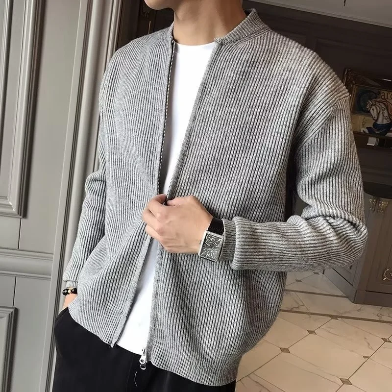 plus Size Men's Knitted Sweater Cardigan Jacket Casual Breathable Machine Washable High Elasticity Long Sleeve round Neck Pol... thumbnail 3