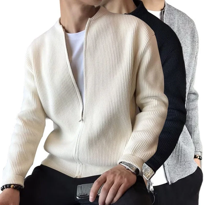 plus Size Men's Knitted Sweater Cardigan Jacket Casual Breathable Machine Washable High Elasticity Long Sleeve round Neck Pol...
