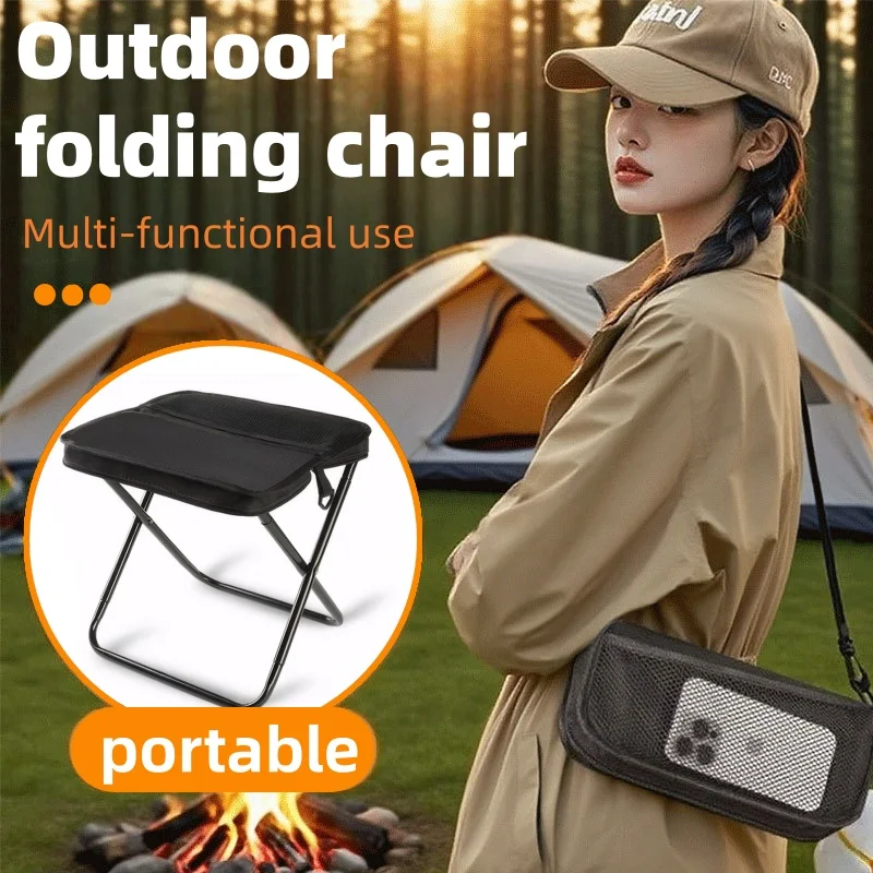 Outdoor folding backpack chair, equipped with mesh pockets, suitable for camping and hiking, portable handbag-style chair