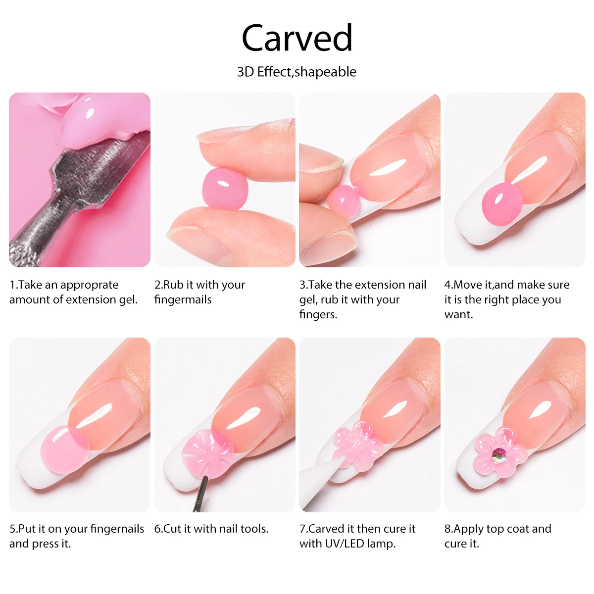 2PCS 8ml Clear Non Stick Hand Extension Gel Nail Polish For 3D Shaping Nail Art Solid Milky Jelly Hard Gel For Fake Nail Carving thumbnail 5