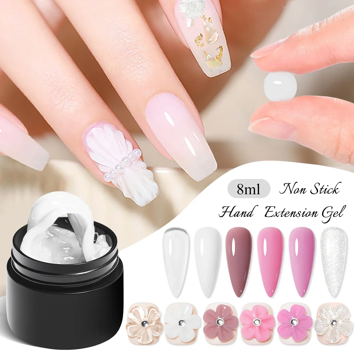 2PCS 8ml Clear Non Stick Hand Extension Gel Nail Polish For 3D Shaping Nail Art Solid Milky Jelly Hard Gel For Fake Nail Carving thumbnail 4