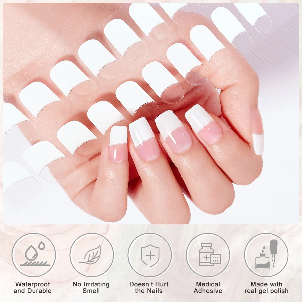 16Tips Semi-Cured Gel Nail Sticker Pure Color UV/LED Lamp Gel Nail Polish Wraps Long-Lasting Full Cover Gel Sticker Nail Decor thumbnail 2