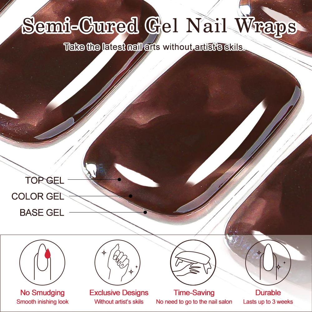 16Tips Semi-Cured Gel Nail Sticker Pure Color UV/LED Lamp Gel Nail Polish Wraps Long-Lasting Full Cover Gel Sticker Nail Decor thumbnail 4