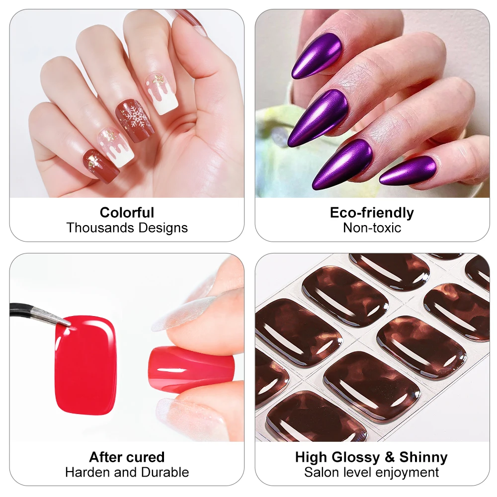 16Tips Semi-Cured Gel Nail Sticker Pure Color UV/LED Lamp Gel Nail Polish Wraps Long-Lasting Full Cover Gel Sticker Nail Decor thumbnail 3