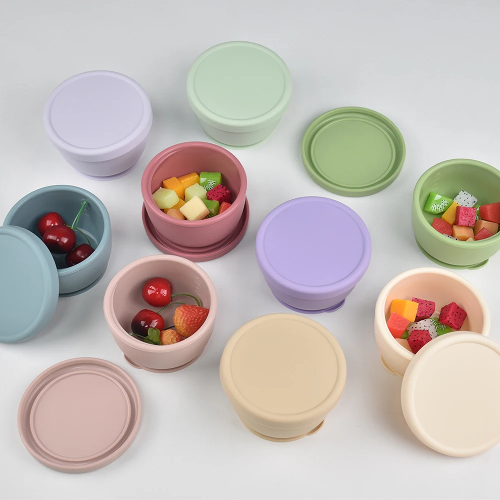 Silicone Suction Bowl with Lid, 260ML - Non-Spill Baby Feeding Bowl, Secure Suction Base for Toddlers, Learning Self-Feeding