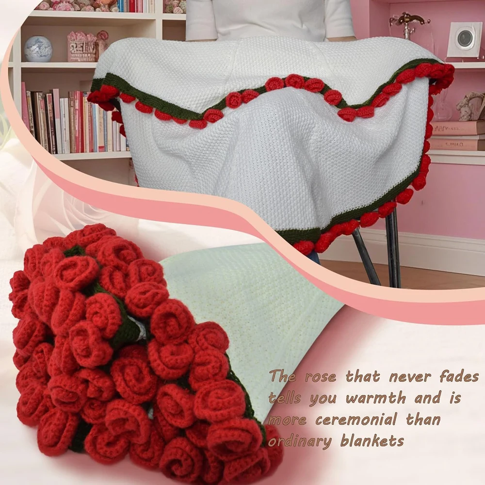 Rose Blanket Bouquet With Gift Bag Crochet Handmade Blanket of Roses Birthday Valentine's Day Gift for Girlfriend thumbnail 3
