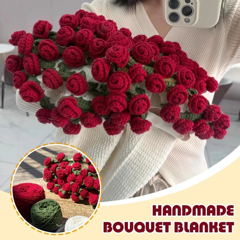 Rose Blanket Bouquet With Gift Bag Crochet Handmade Blanket of Roses Birthday Valentine's Day Gift for Girlfriend thumbnail 4