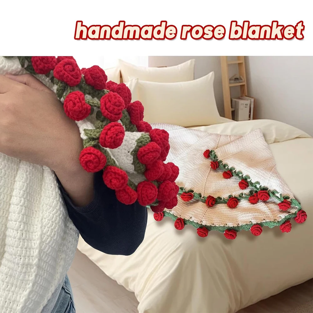 Rose Blanket Bouquet With Gift Bag Crochet Handmade Blanket of Roses Birthday Valentine's Day Gift for Girlfriend thumbnail 5