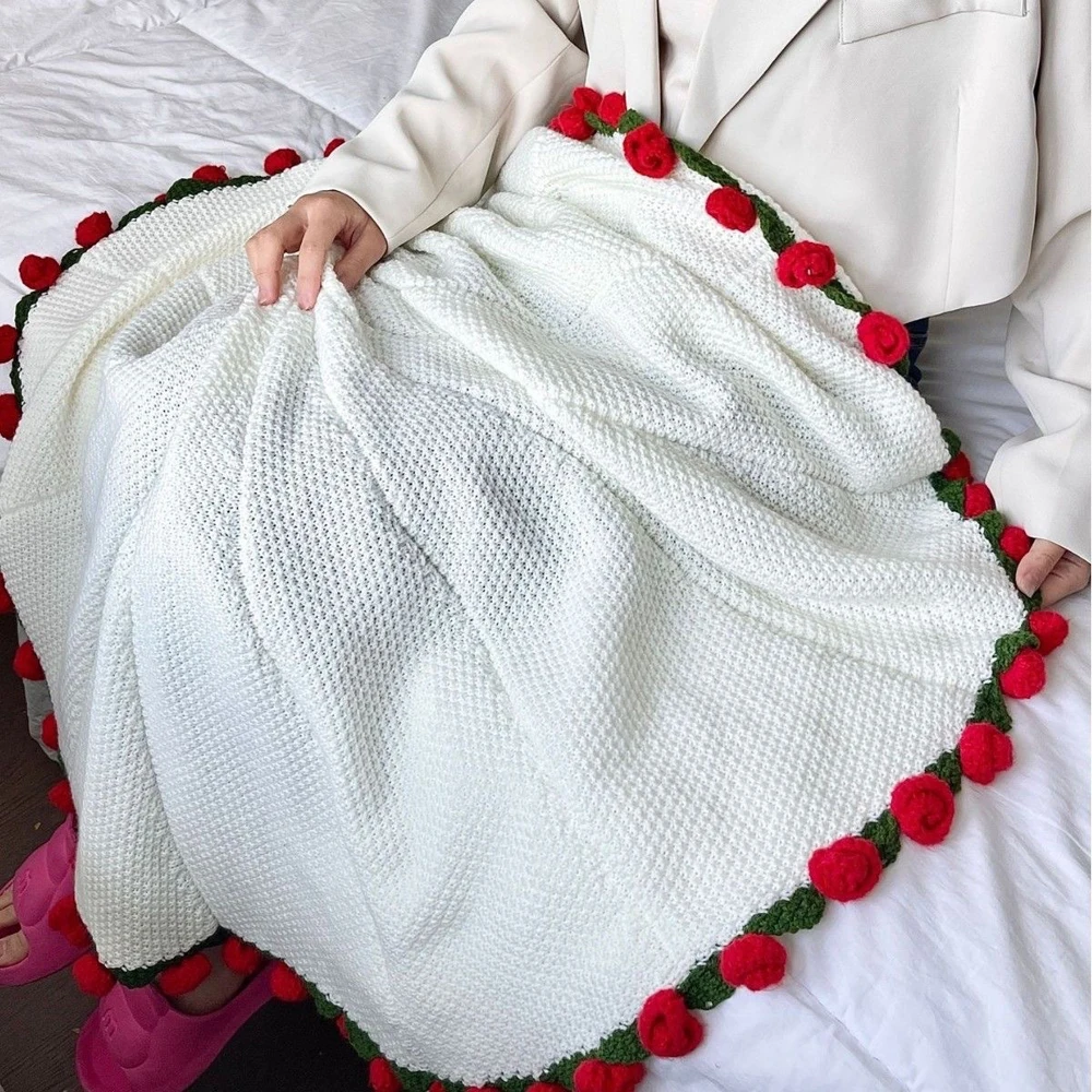 Rose Blanket Bouquet With Gift Bag Crochet Handmade Blanket of Roses Birthday Valentine's Day Gift for Girlfriend thumbnail 6