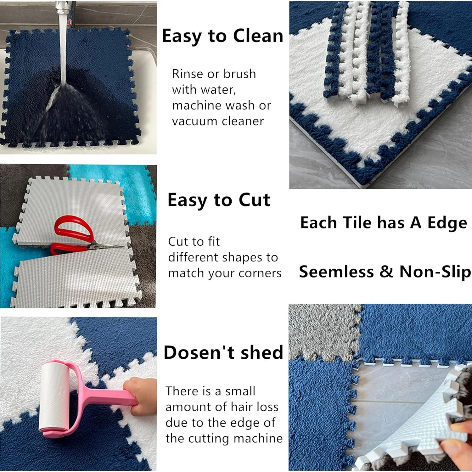 4-20 Piece Plush Play Mat for Babies BPA-Free Interlocking DIY Children's Play Mat Home Decor Floor Protection Carpet thumbnail 5