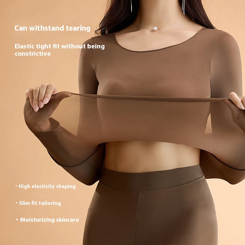 1/2PCS Women's Winter Thermal Underwear Seamless Solid Color Elastic Ultra-thin Long Sleeve Top Trousers Warm Thermal Lingerie thumbnail 5