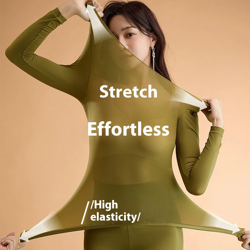 1/2PCS Women's Winter Thermal Underwear Seamless Solid Color Elastic Ultra-thin Long Sleeve Top Trousers Warm Thermal Lingerie thumbnail 4