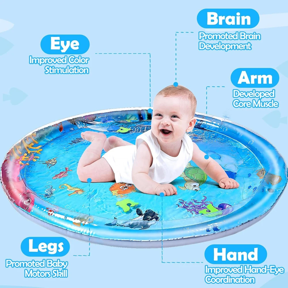 96cm/37.8inch Circular Dolphin Inflatable PVC Baby Playing Water Mat Toddler Pad Kids Early Education Tummy Time Activity Toy thumbnail 4