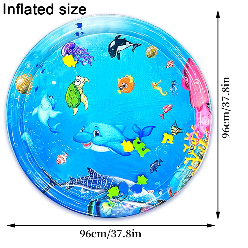 96cm/37.8inch Circular Dolphin Inflatable PVC Baby Playing Water Mat Toddler Pad Kids Early Education Tummy Time Activity Toy thumbnail 5