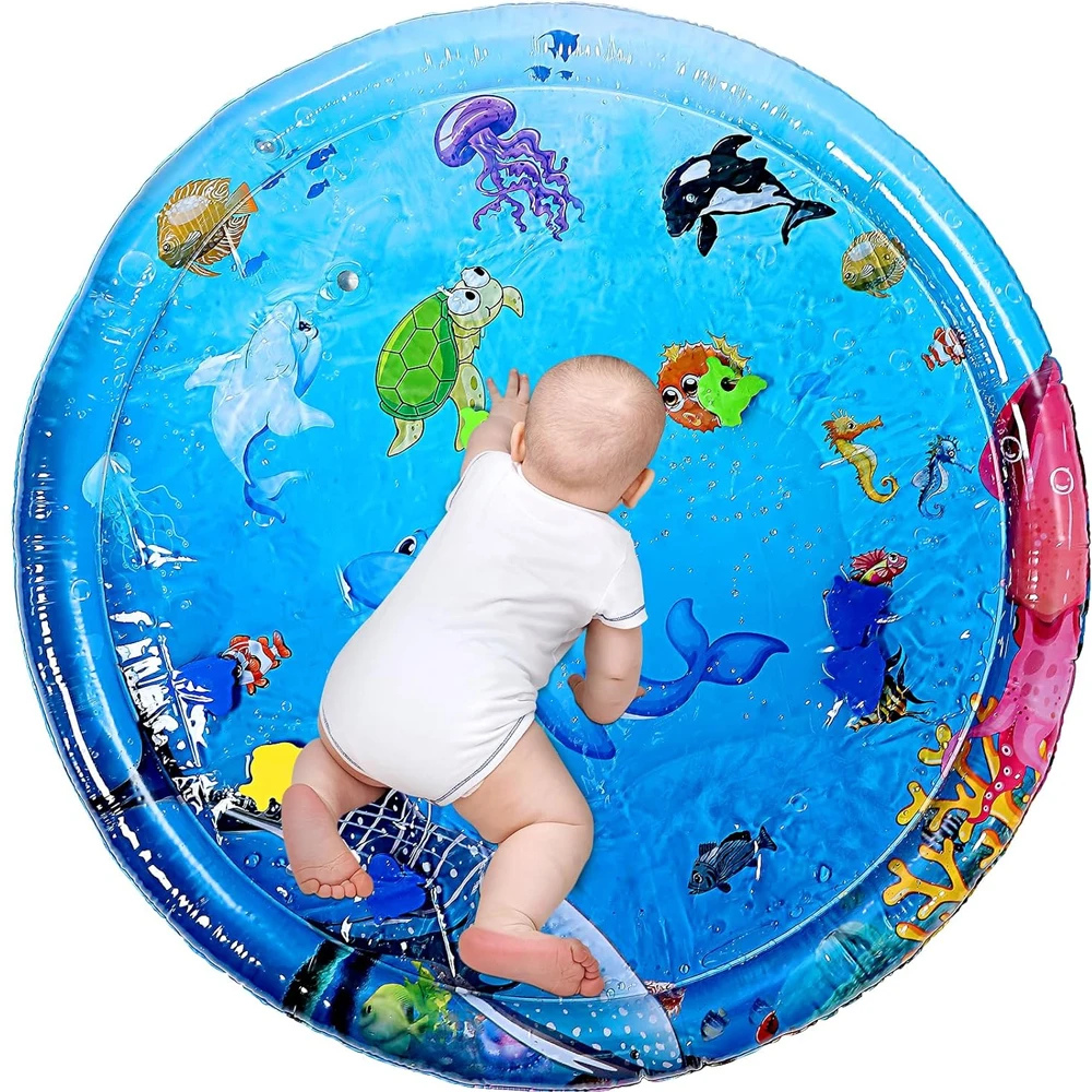96cm/37.8inch Circular Dolphin Inflatable PVC Baby Playing Water Mat Toddler Pad Kids Early Education Tummy Time Activity Toy thumbnail 2