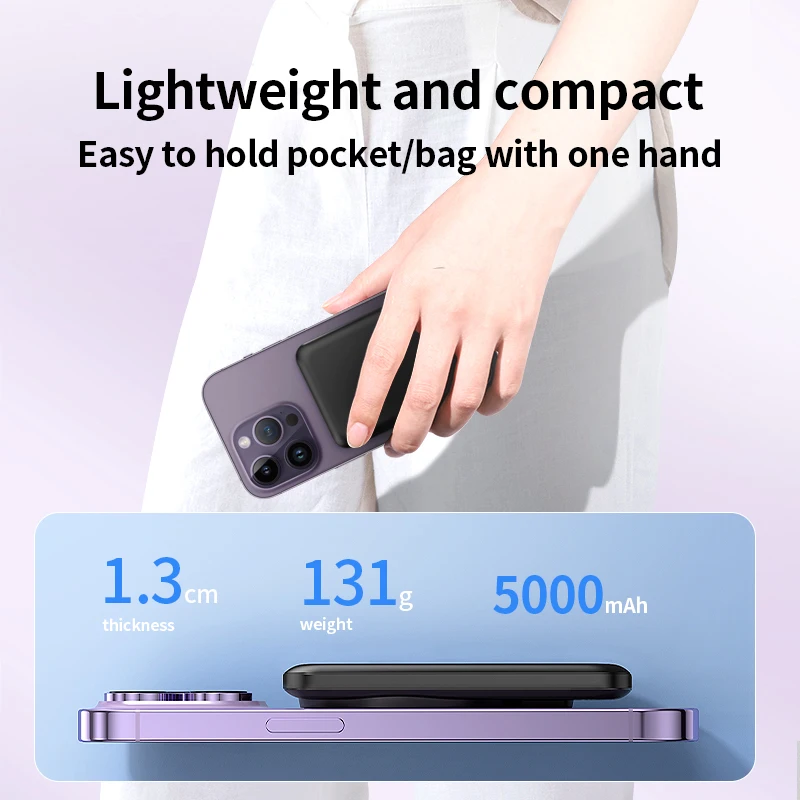 Portable Magnetic Power Bank 5000mAh 3-in-1 Wireless 15W Fast Charing Battery for iPhone 17 16 15 14 13 12 Pro Watch Airpods thumbnail 4
