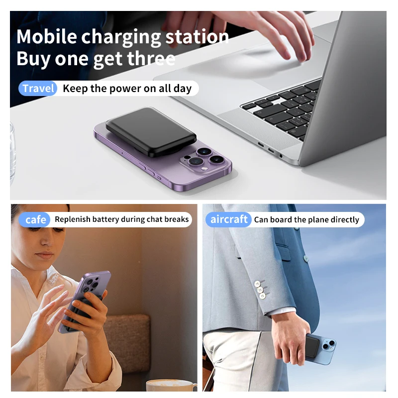 Portable Magnetic Power Bank 5000mAh 3-in-1 Wireless 15W Fast Charing Battery for iPhone 17 16 15 14 13 12 Pro Watch Airpods thumbnail 6