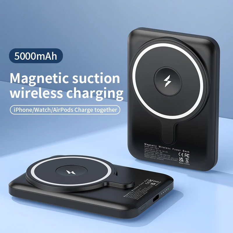 Portable Magnetic Power Bank 5000mAh 3-in-1 Wireless 15W Fast Charing Battery for iPhone 17 16 15 14 13 12 Pro Watch Airpods thumbnail 5