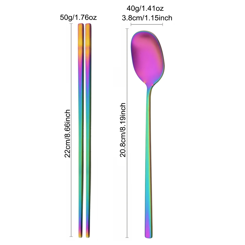 8Pcs Green Silver Dinnerware Dinner Spoons Chopsticks Cutlery Set Stainless Steel Tableware Sets Kitchen Home Flatware Set thumbnail 3