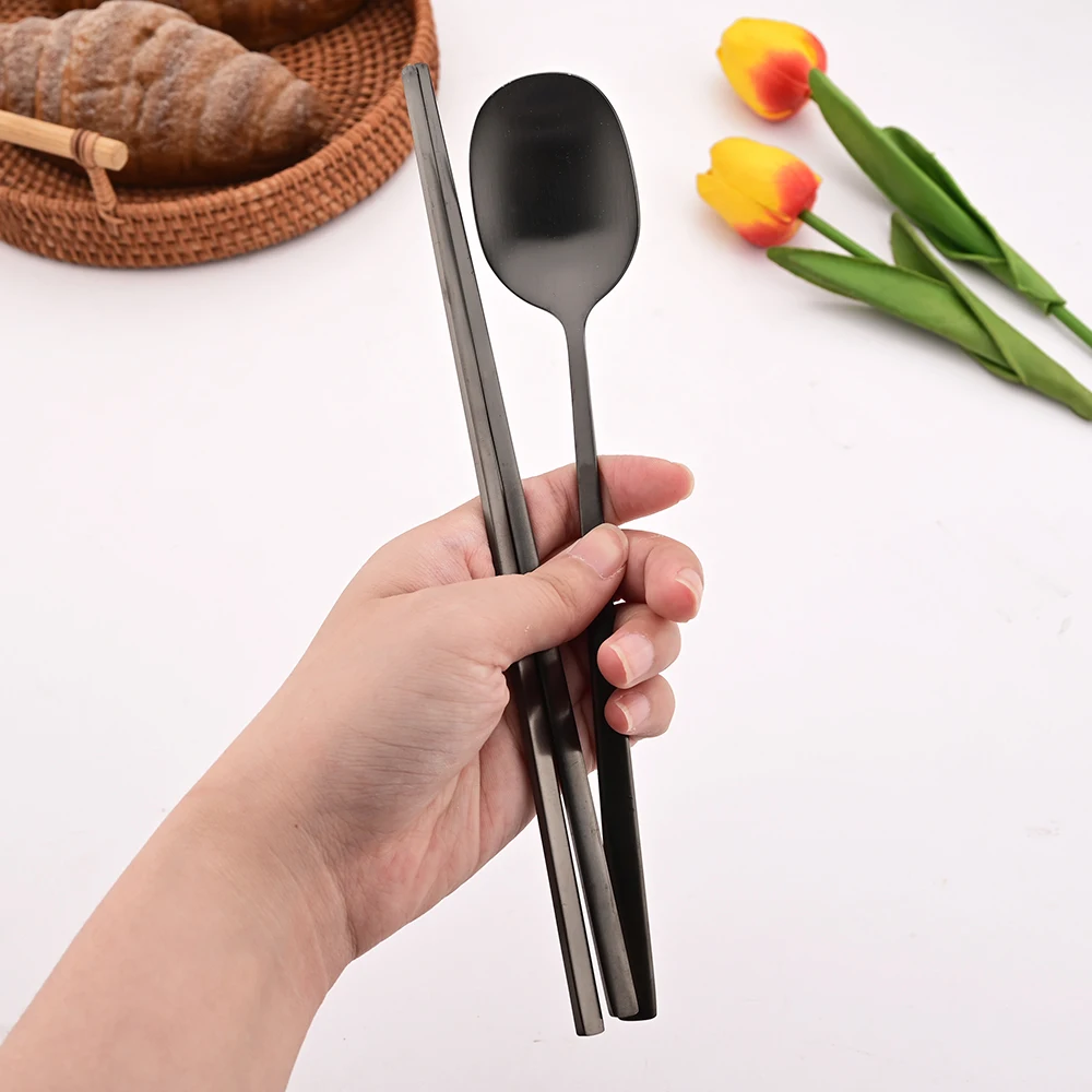 8Pcs Green Silver Dinnerware Dinner Spoons Chopsticks Cutlery Set Stainless Steel Tableware Sets Kitchen Home Flatware Set thumbnail 4