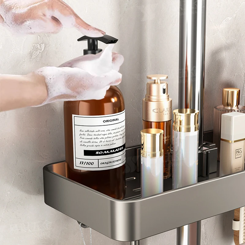 YM No-Drill Installation Bathroom Showerhead Storage Rack Tray Rain Shower Rod Holder Lift Bracket for Bathroom Organization thumbnail 5