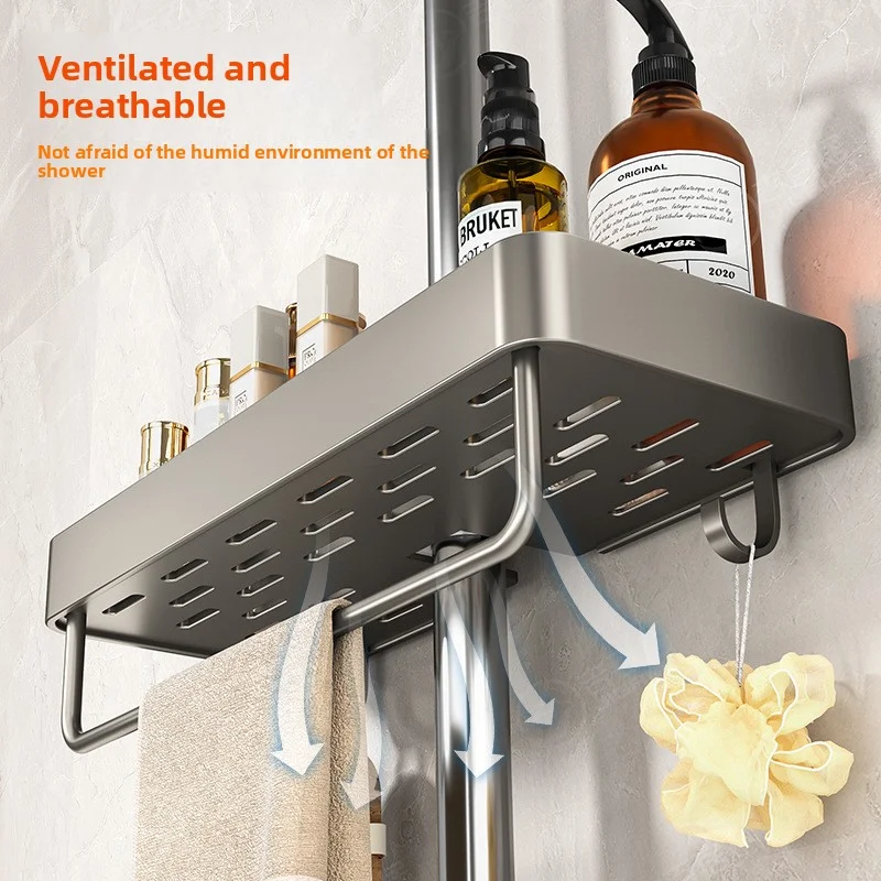 YM No-Drill Installation Bathroom Showerhead Storage Rack Tray Rain Shower Rod Holder Lift Bracket for Bathroom Organization thumbnail 3