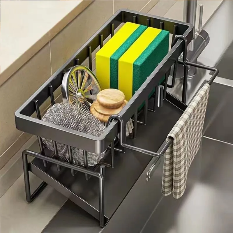 Kitchen Sponge Holder Drain Rack Sink Organizer for Dish Cloth Scrubber Storage with Hanging Hook thumbnail 3