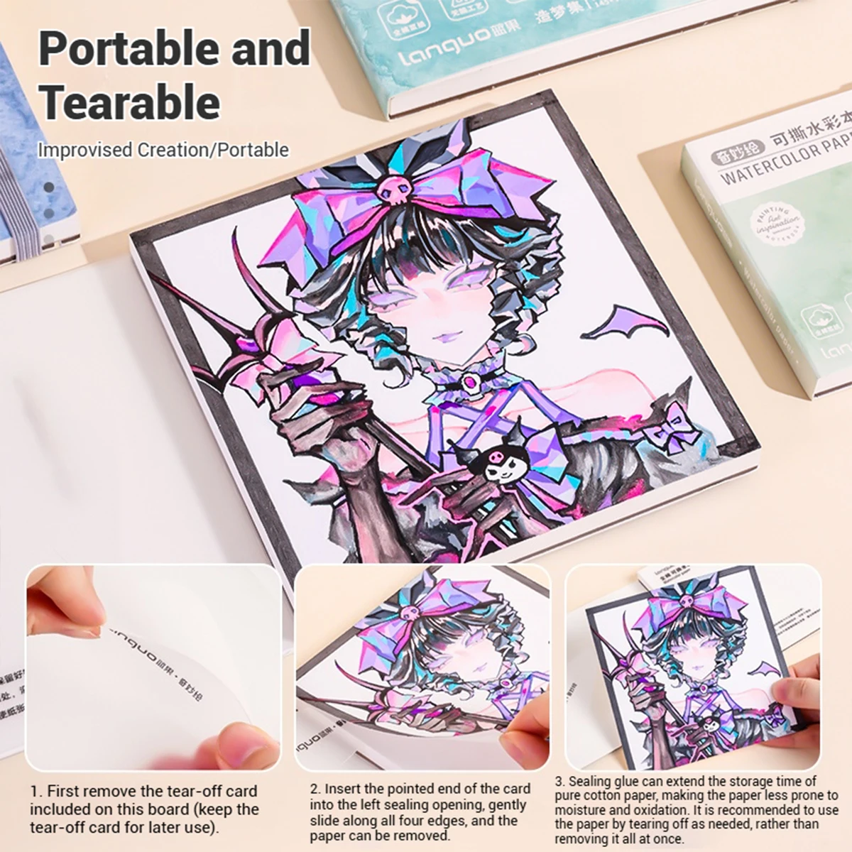 LanGuo Professional Sketchbook for Artists Thick Bleed-proof Perforated Paper, Watercolor Acrylic Drawing Pad Portable Notebook thumbnail 4