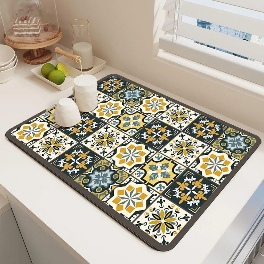 Retro Bohemian Pattern Diatom Pad Water-absorbing Pad Kitchen Coffee Machine Absorbent Drainage Pad Tableware Cup Drying Mats thumbnail 3