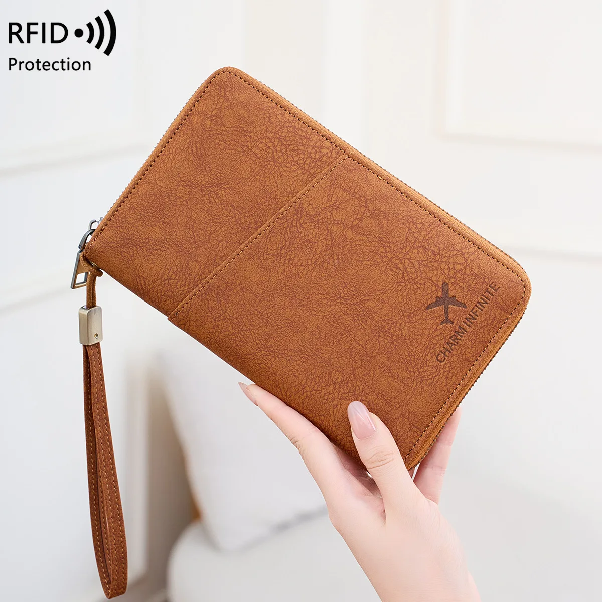 Multi-Functional RFID Blocking Passport Bag Travel Document Holder with Long Zipper Ticket Storage Wallet for Multiple Passports thumbnail 2