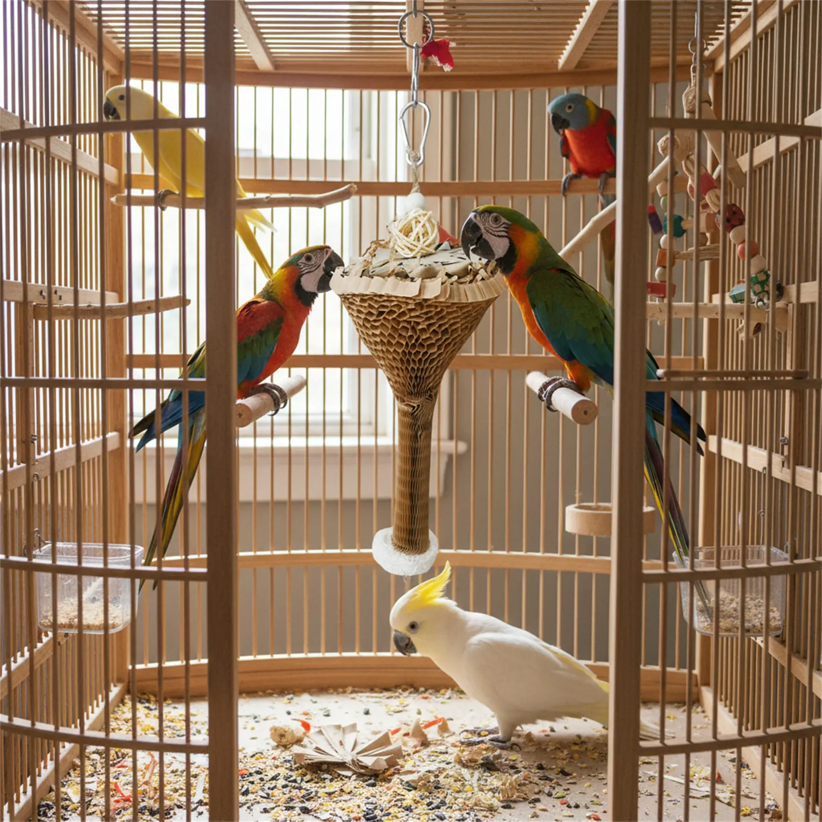 Parrot Chew Toys Natural Palm Leaf Shredding Paper Cones for Birds Biting Stress Relief Long Durable Eco Friendly Pet Supplies thumbnail 2