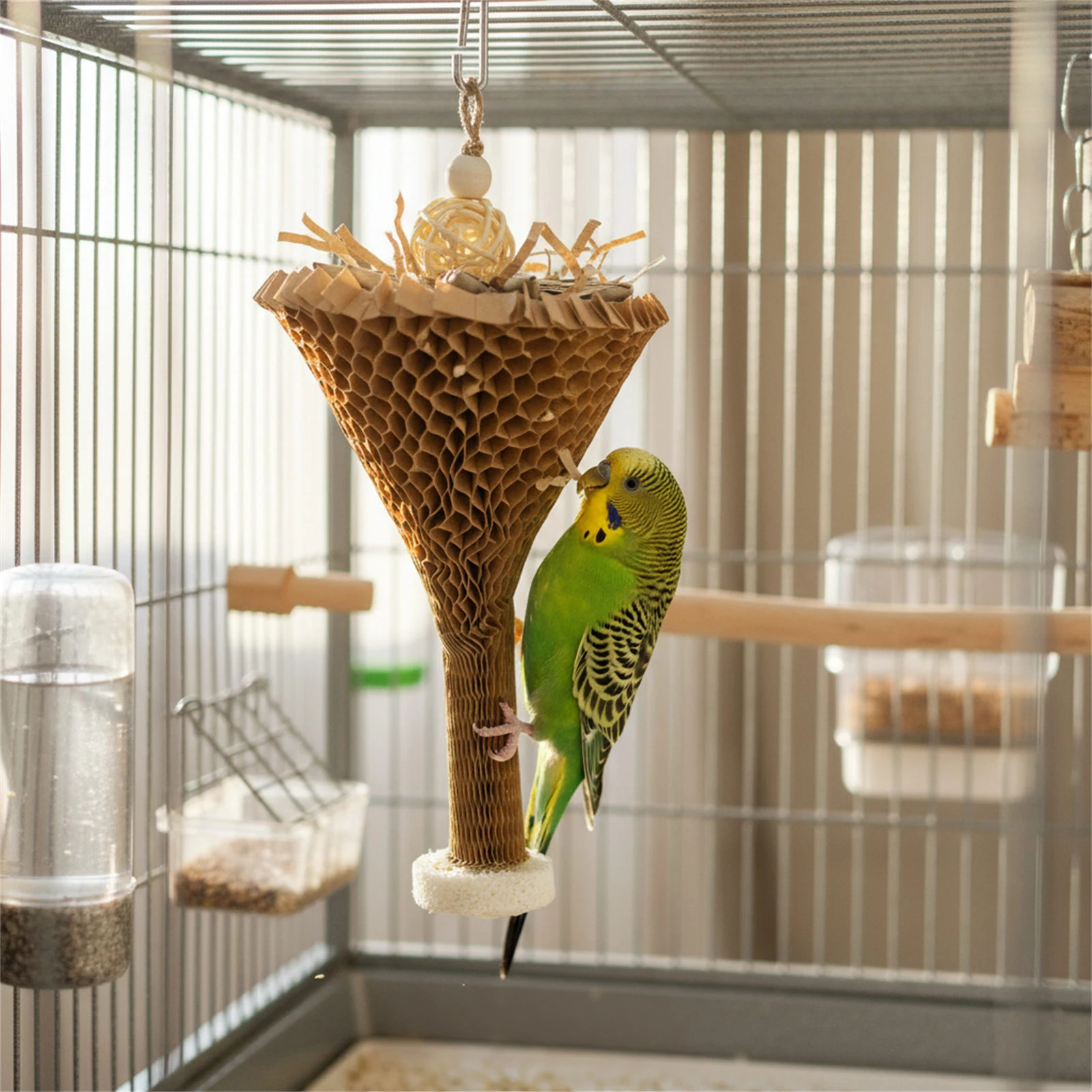 Parrot Chew Toys Natural Palm Leaf Shredding Paper Cones for Birds Biting Stress Relief Long Durable Eco Friendly Pet Supplies thumbnail 4